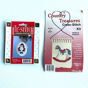 NEW Cross Stitch Kits Lots Of 2 Christmas Holiday Ornament Chubby Santa Horse
